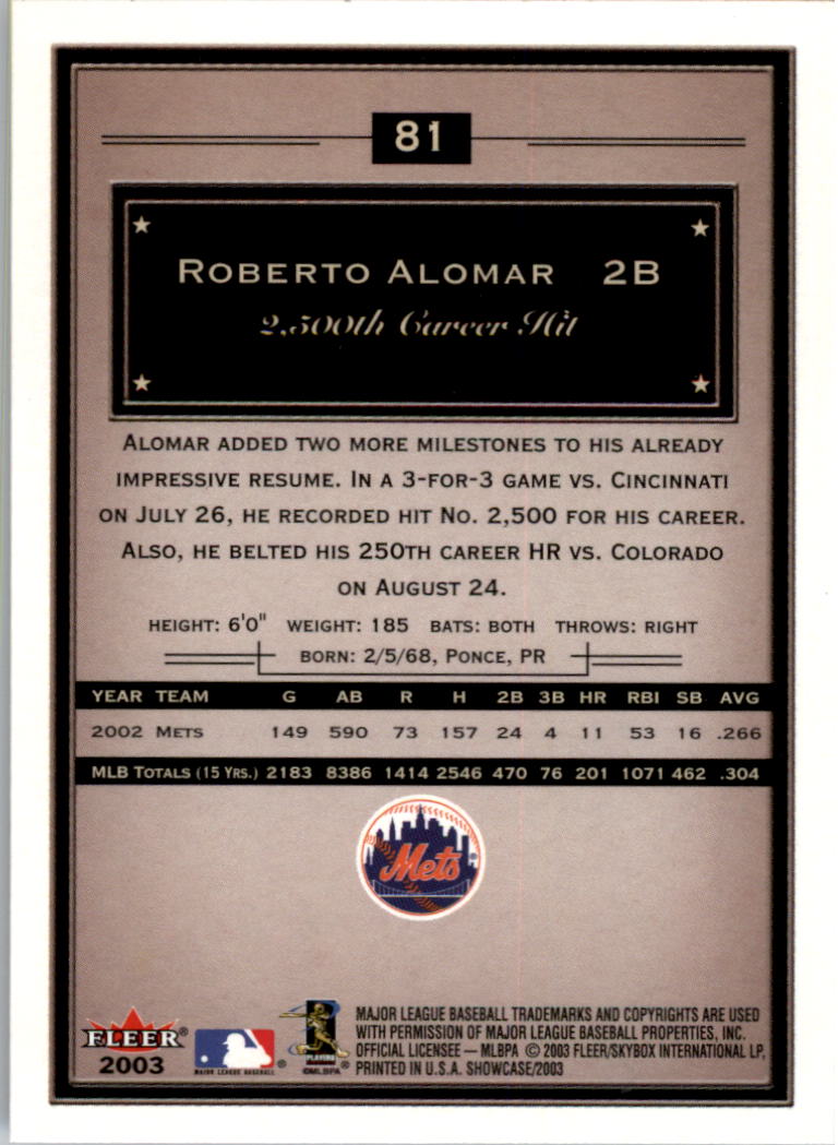 2003 Fleer Showcase #81 Roberto Alomar back image