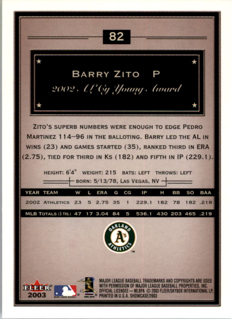 2003 Fleer Showcase #82 Barry Zito back image