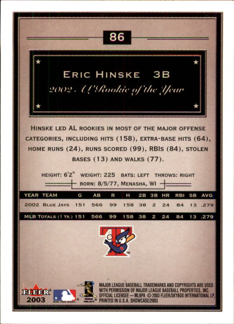 2003 Fleer Showcase #86 Eric Hinske back image
