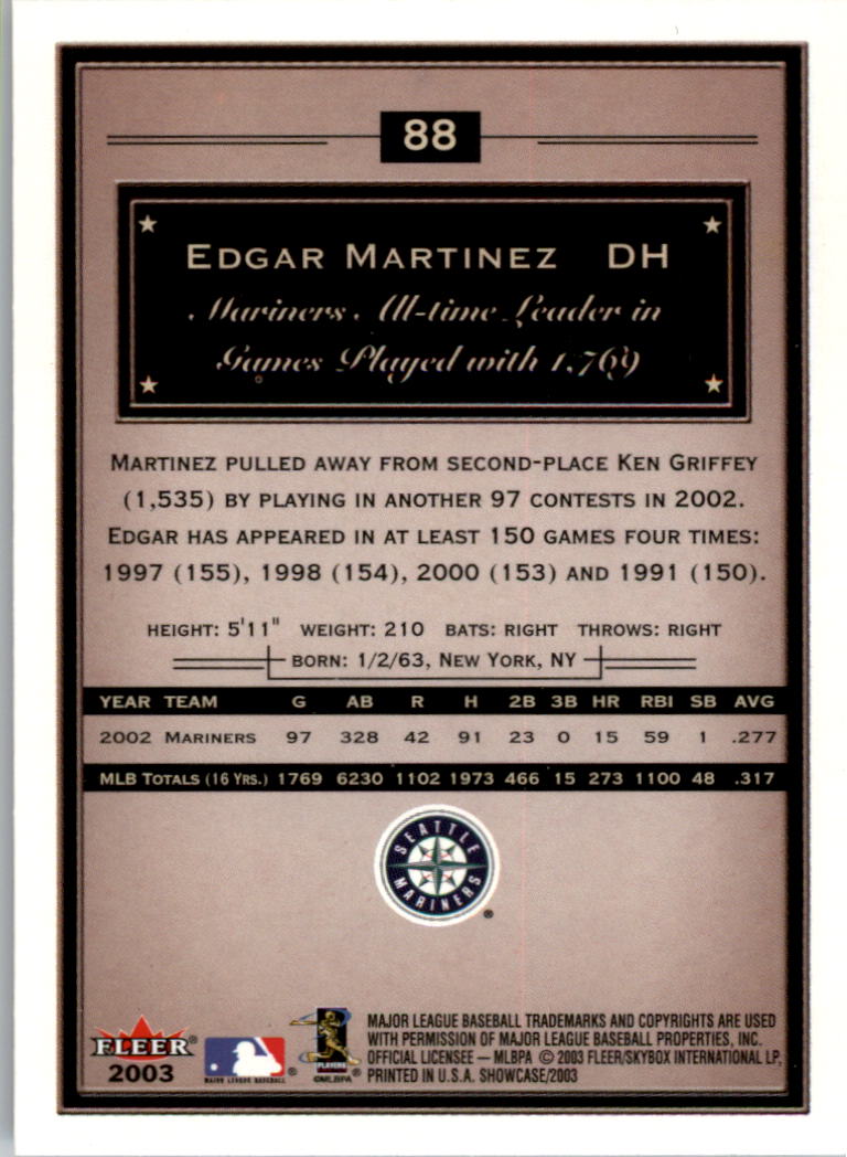2003 Fleer Showcase #88 Edgar Martinez back image