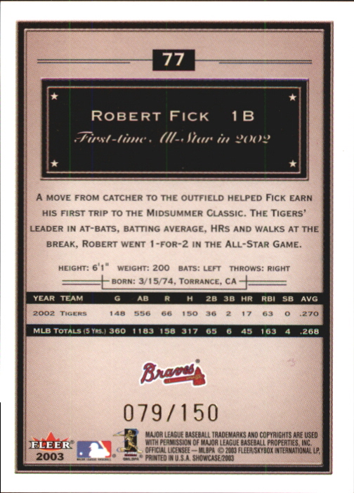 2003 Fleer Showcase Legacy #77 Robert Fick back image