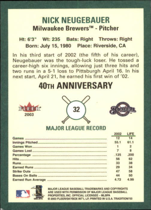 B2168- 2003 Fleer Tradition Baseball Card #s 1-265 -You Pick- 15+ FREE US SHIP - Picture 49 of 487