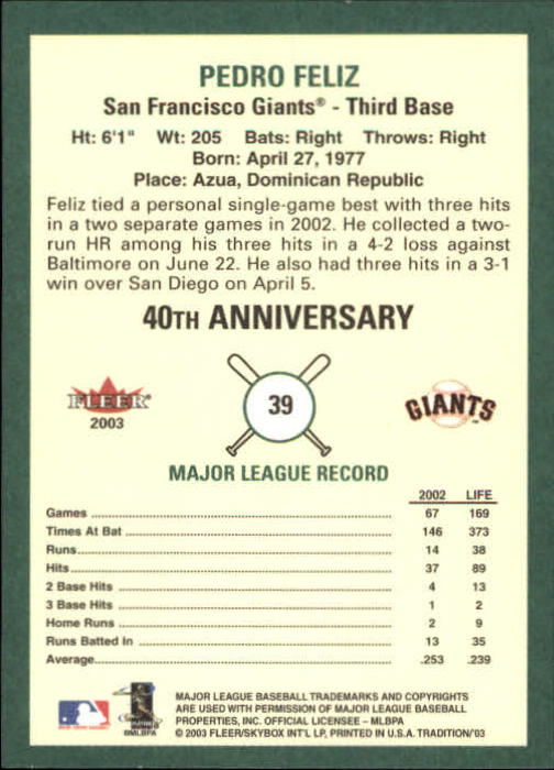 B2168- 2003 Fleer Tradition Baseball Card #s 1-265 -You Pick- 15+ FREE US SHIP - Picture 63 of 487