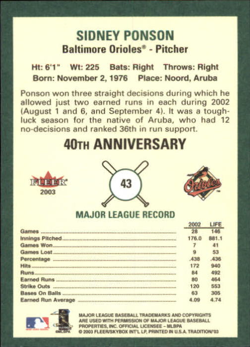 B2168- 2003 Fleer Tradition Baseball Card #s 1-265 -You Pick- 15+ FREE US SHIP - Picture 69 of 487