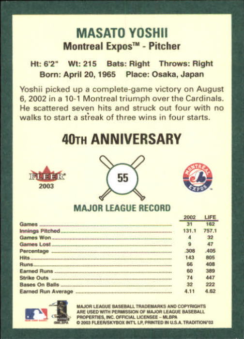 B2168- 2003 Fleer Tradition Baseball Card #s 1-265 -You Pick- 15+ FREE US SHIP - Picture 91 of 487