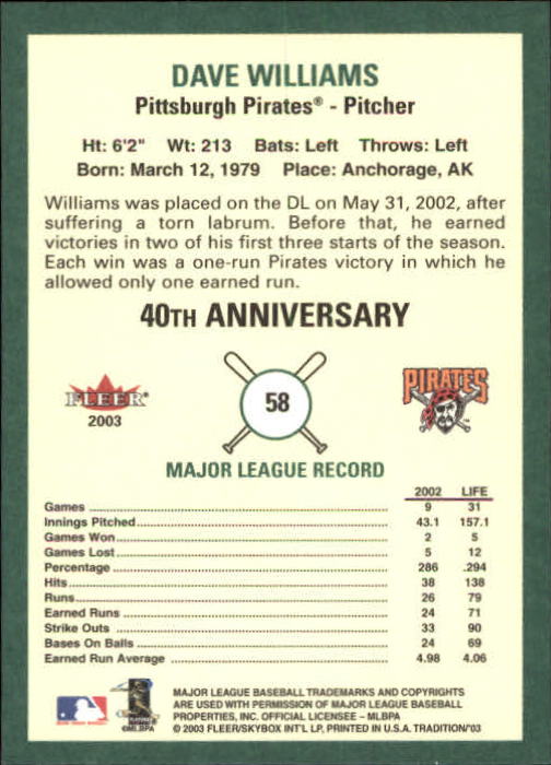 B2168- 2003 Fleer Tradition Baseball Card #s 1-265 -You Pick- 15+ FREE US SHIP - Picture 95 of 487