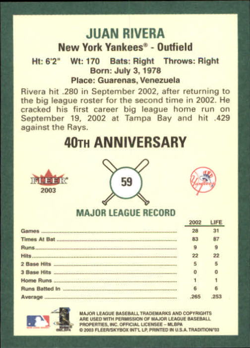 B2168- 2003 Fleer Tradition Baseball Card #s 1-265 -You Pick- 15+ FREE US SHIP - Picture 97 of 487