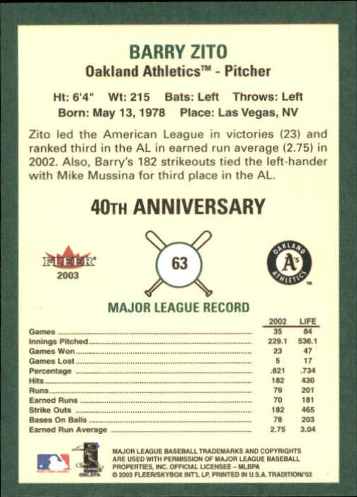 B2168- 2003 Fleer Tradition Baseball Card #s 1-265 -You Pick- 15+ FREE US SHIP - Picture 103 of 487