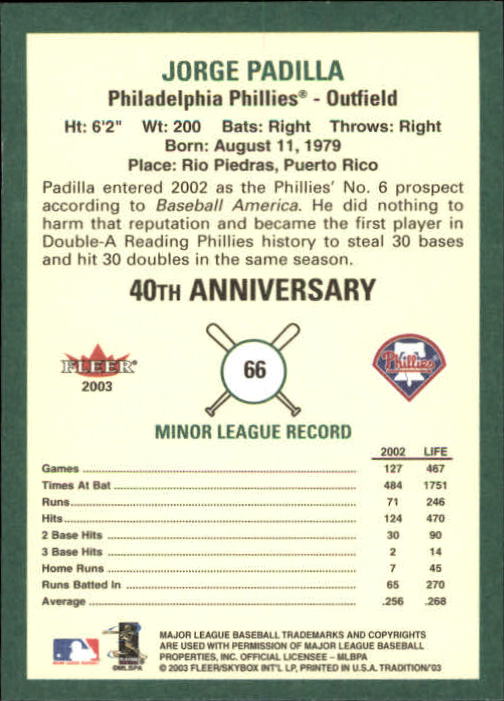 B2168- 2003 Fleer Tradition Baseball Card #s 1-265 -You Pick- 15+ FREE US SHIP - Picture 109 of 487