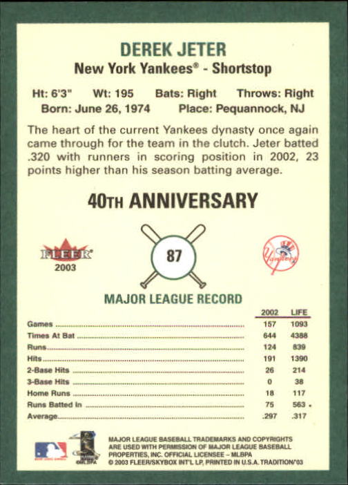 B2168- 2003 Fleer Tradition Baseball Card #s 1-265 -You Pick- 15+ FREE US SHIP - Picture 139 of 487