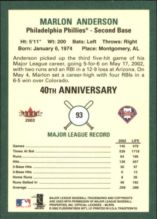 B2168- 2003 Fleer Tradition Baseball Card #s 1-265 -You Pick- 15+ FREE US SHIP - Picture 151 of 487