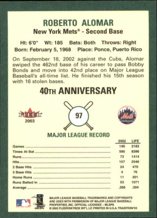 B2168- 2003 Fleer Tradition Baseball Card #s 1-265 -You Pick- 15+ FREE US SHIP - Picture 157 of 487