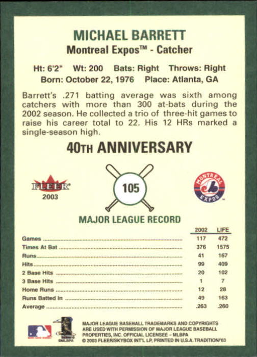 B2168- 2003 Fleer Tradition Baseball Card #s 1-265 -You Pick- 15+ FREE US SHIP - Picture 173 of 487