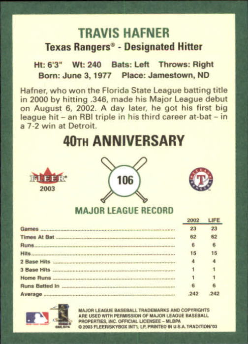 B2168- 2003 Fleer Tradition Baseball Card #s 1-265 -You Pick- 15+ FREE US SHIP - Picture 175 of 487