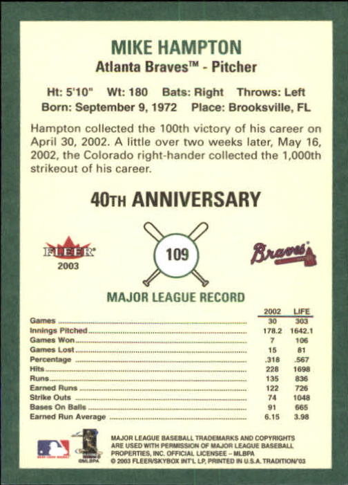 B2168- 2003 Fleer Tradition Baseball Card #s 1-265 -You Pick- 15+ FREE US SHIP - Picture 181 of 487