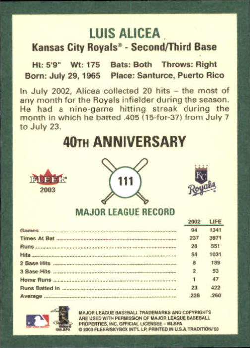 B2168- 2003 Fleer Tradition Baseball Card #s 1-265 -You Pick- 15+ FREE US SHIP - Picture 185 of 487