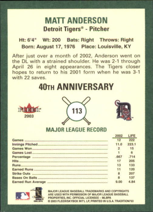 B2168- 2003 Fleer Tradition Baseball Card #s 1-265 -You Pick- 15+ FREE US SHIP - Picture 189 of 487