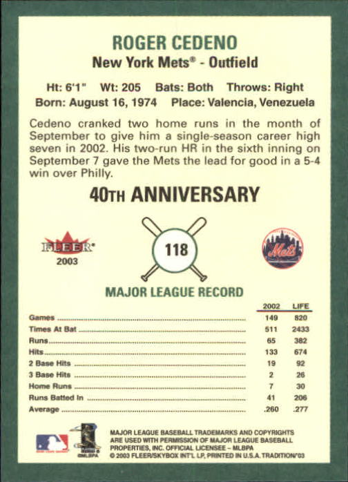 B2168- 2003 Fleer Tradition Baseball Card #s 1-265 -You Pick- 15+ FREE US SHIP - Picture 199 of 487