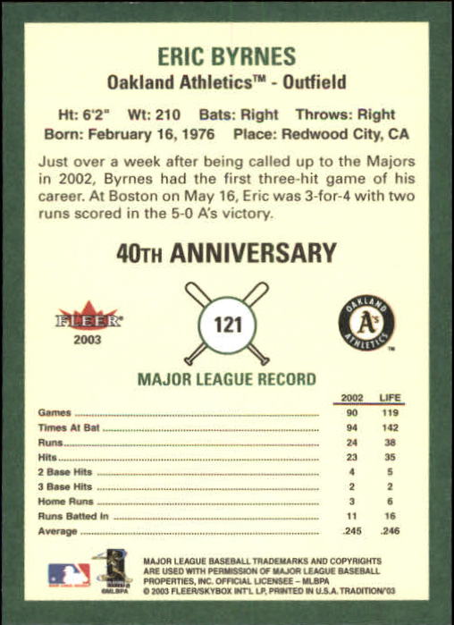 B2168- 2003 Fleer Tradition Baseball Card #s 1-265 -You Pick- 15+ FREE US SHIP - Picture 205 of 487