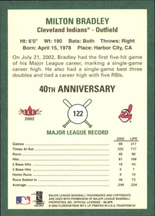 B2168- 2003 Fleer Tradition Baseball Card #s 1-265 -You Pick- 15+ FREE US SHIP - Picture 207 of 487