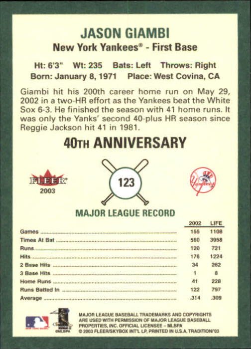 B2168- 2003 Fleer Tradition Baseball Card #s 1-265 -You Pick- 15+ FREE US SHIP - Picture 209 of 487