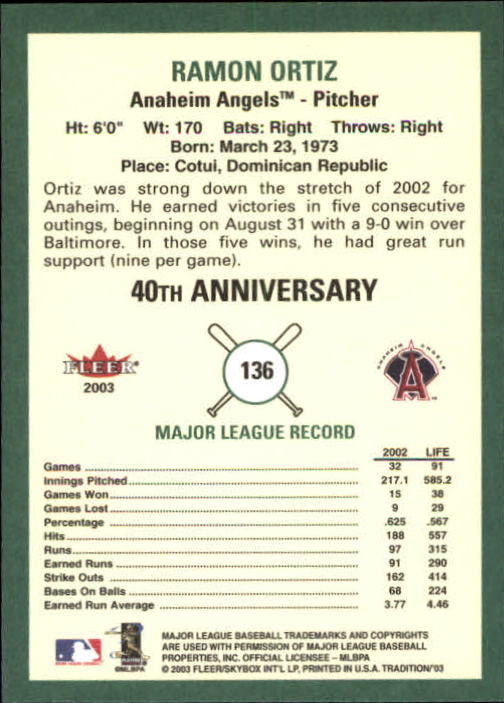 B2168- 2003 Fleer Tradition Baseball Card #s 1-265 -You Pick- 15+ FREE US SHIP - Picture 233 of 487