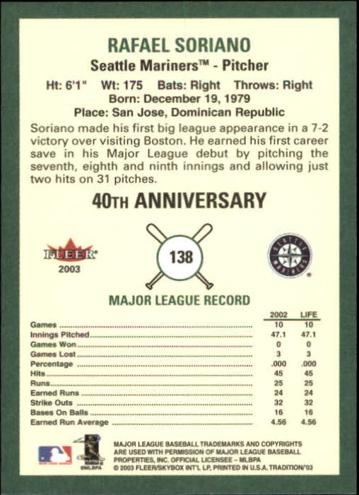 B2168- 2003 Fleer Tradition Baseball Card #s 1-265 -You Pick- 15+ FREE US SHIP - Picture 237 of 487