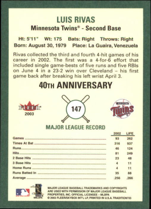 B2168- 2003 Fleer Tradition Baseball Card #s 1-265 -You Pick- 15+ FREE US SHIP - Picture 255 of 487