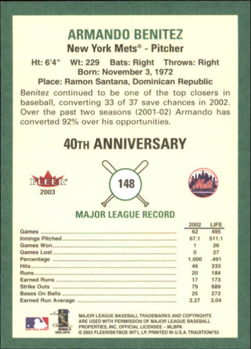 B2168- 2003 Fleer Tradition Baseball Card #s 1-265 -You Pick- 15+ FREE US SHIP - Picture 257 of 487