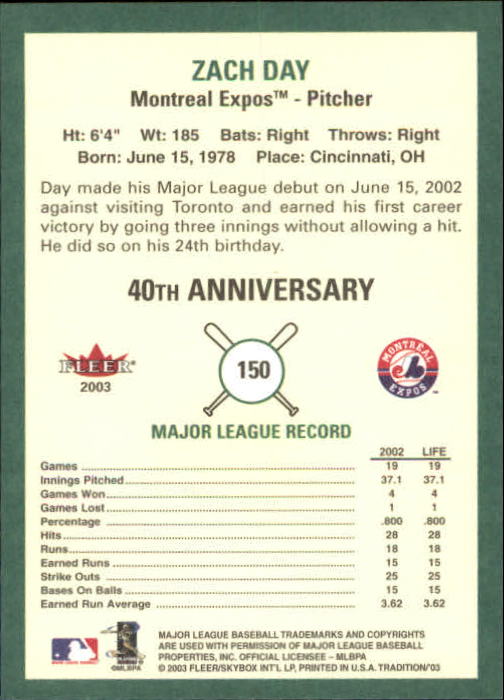 B2168- 2003 Fleer Tradition Baseball Card #s 1-265 -You Pick- 15+ FREE US SHIP - Picture 261 of 487