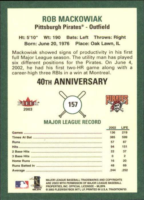 B2168- 2003 Fleer Tradition Baseball Card #s 1-265 -You Pick- 15+ FREE US SHIP - Picture 275 of 487