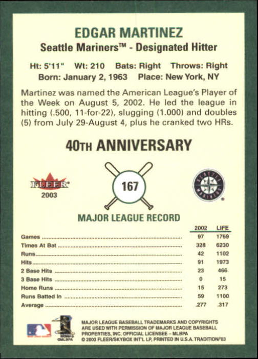 B2168- 2003 Fleer Tradition Baseball Card #s 1-265 -You Pick- 15+ FREE US SHIP - Picture 295 of 487