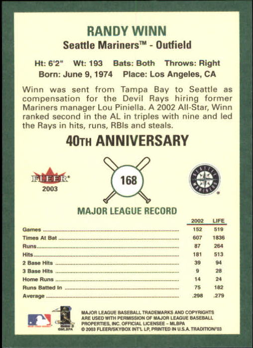 B2168- 2003 Fleer Tradition Baseball Card #s 1-265 -You Pick- 15+ FREE US SHIP - Picture 297 of 487