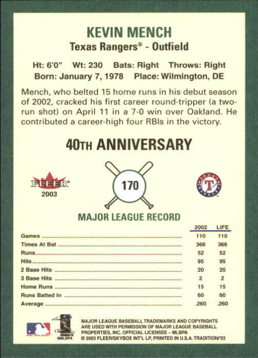 B2168- 2003 Fleer Tradition Baseball Card #s 1-265 -You Pick- 15+ FREE US SHIP - Picture 301 of 487