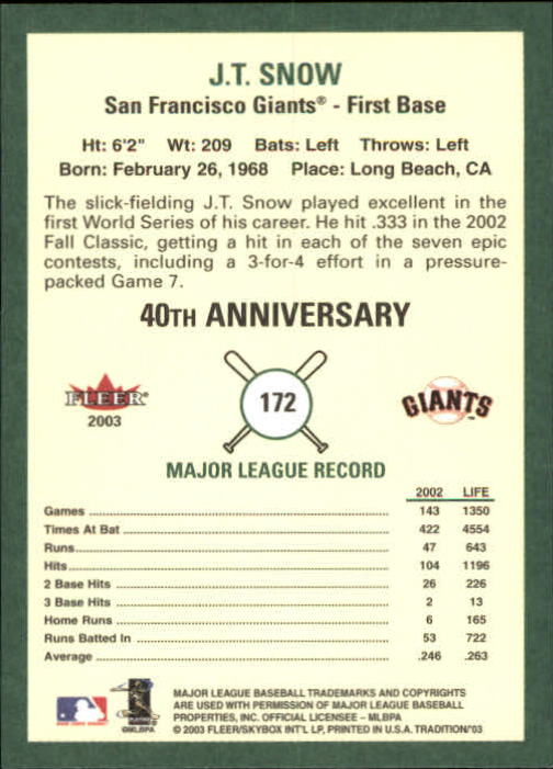 B2168- 2003 Fleer Tradition Baseball Card #s 1-265 -You Pick- 15+ FREE US SHIP - Picture 303 of 487