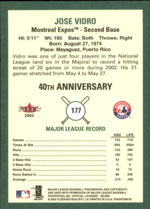 B2168- 2003 Fleer Tradition Baseball Card #s 1-265 -You Pick- 15+ FREE US SHIP - Picture 313 of 487