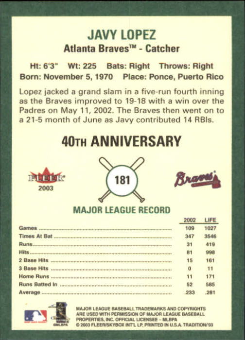 B2168- 2003 Fleer Tradition Baseball Card #s 1-265 -You Pick- 15+ FREE US SHIP - Picture 321 of 487