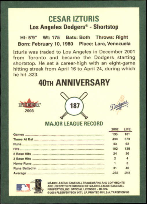 B2168- 2003 Fleer Tradition Baseball Card #s 1-265 -You Pick- 15+ FREE US SHIP - Picture 333 of 487