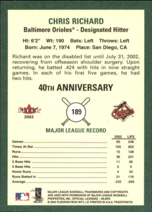 B2168- 2003 Fleer Tradition Baseball Card #s 1-265 -You Pick- 15+ FREE US SHIP - Picture 337 of 487