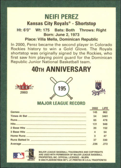 B2168- 2003 Fleer Tradition Baseball Card #s 1-265 -You Pick- 15+ FREE US SHIP - Picture 349 of 487