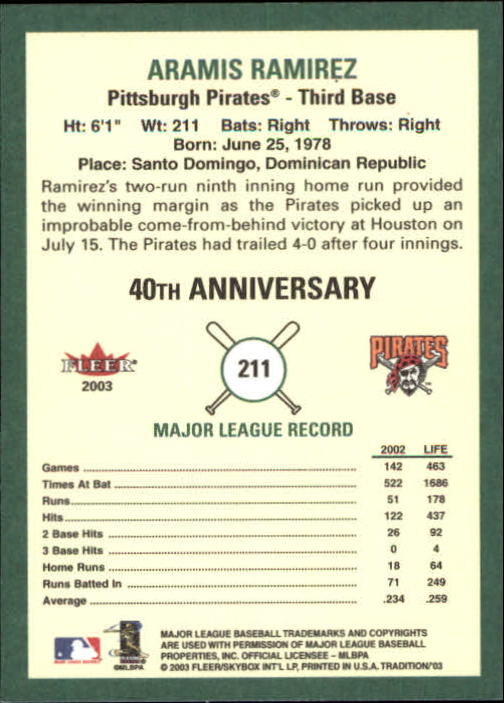 B2168- 2003 Fleer Tradition Baseball Card #s 1-265 -You Pick- 15+ FREE US SHIP - Picture 379 of 487