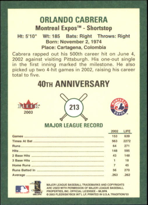 B2168- 2003 Fleer Tradition Baseball Card #s 1-265 -You Pick- 15+ FREE US SHIP - Picture 383 of 487