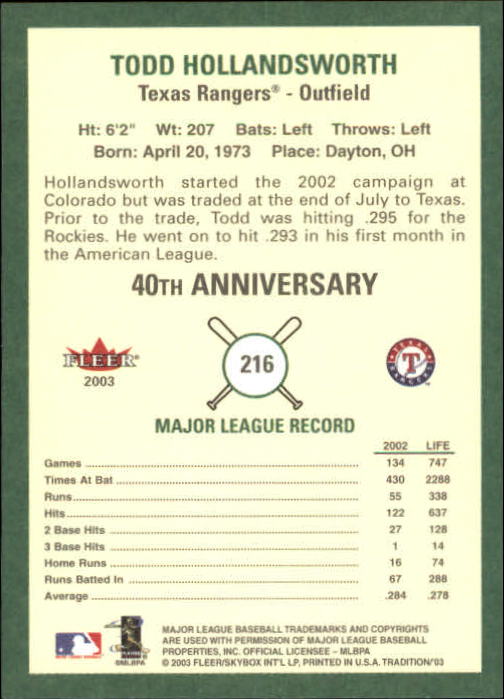 B2168- 2003 Fleer Tradition Baseball Card #s 1-265 -You Pick- 15+ FREE US SHIP - Picture 389 of 487