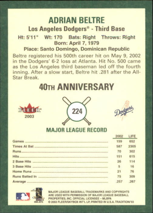 B2168- 2003 Fleer Tradition Baseball Card #s 1-265 -You Pick- 15+ FREE US SHIP - Picture 405 of 487