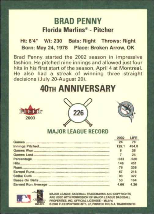 B2168- 2003 Fleer Tradition Baseball Card #s 1-265 -You Pick- 15+ FREE US SHIP - Picture 409 of 487