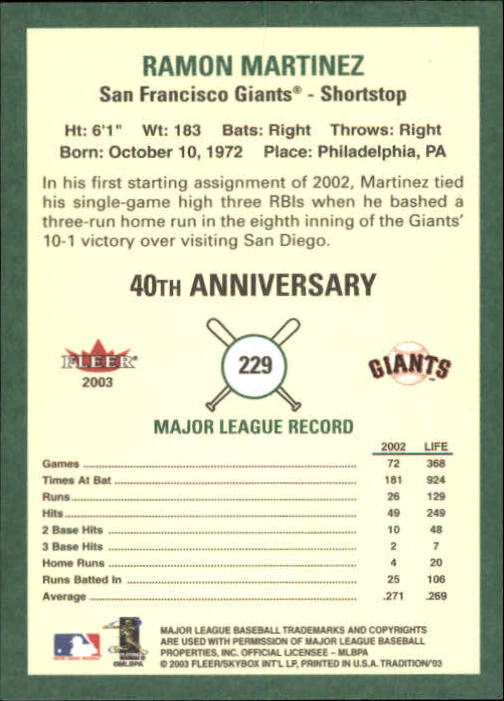 B2168- 2003 Fleer Tradition Baseball Card #s 1-265 -You Pick- 15+ FREE US SHIP - Picture 415 of 487