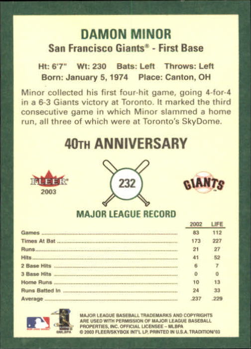 B2168- 2003 Fleer Tradition Baseball Card #s 1-265 -You Pick- 15+ FREE US SHIP - Picture 421 of 487