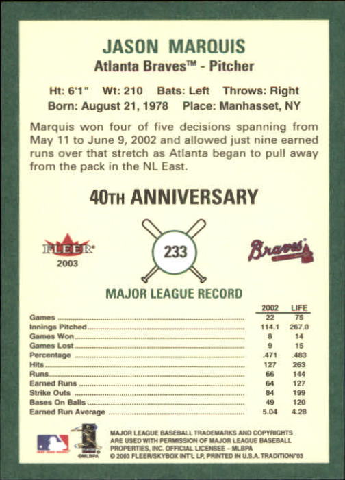 B2168- 2003 Fleer Tradition Baseball Card #s 1-265 -You Pick- 15+ FREE US SHIP - Picture 423 of 487