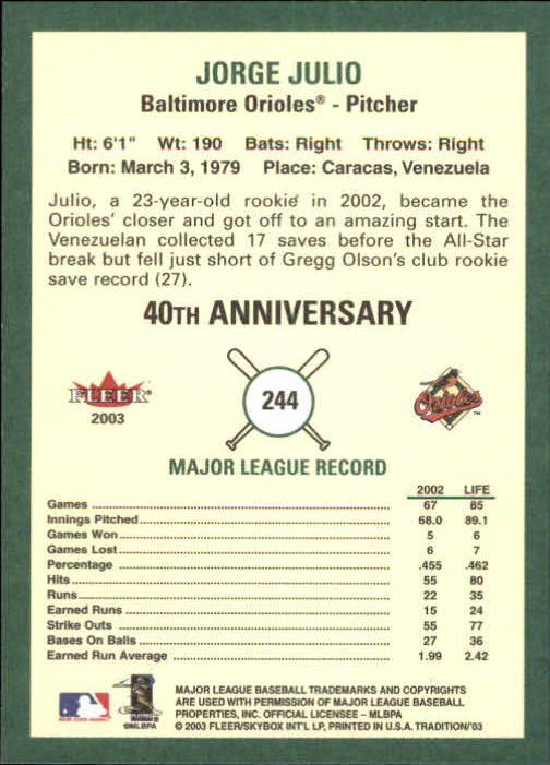 B2168- 2003 Fleer Tradition Baseball Card #s 1-265 -You Pick- 15+ FREE US SHIP - Picture 445 of 487