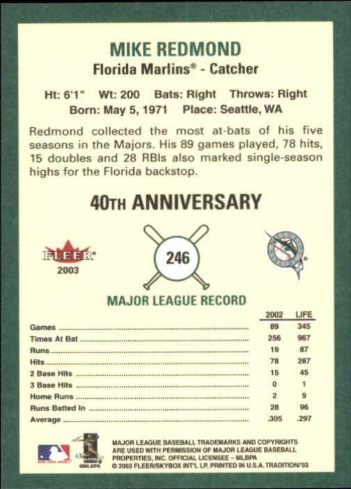 B2168- 2003 Fleer Tradition Baseball Card #s 1-265 -You Pick- 15+ FREE US SHIP - Picture 449 of 487